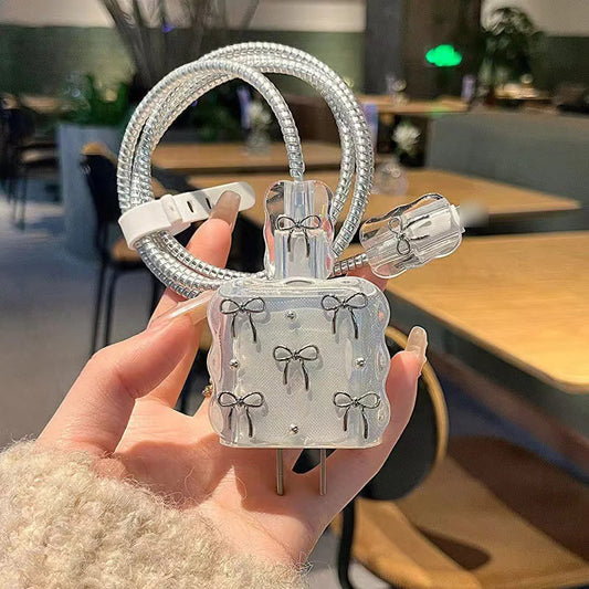 Transparent Bowknot USB Cable Protector Sleeve