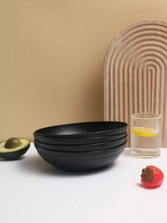 Reusable Black Plastic Salad & Cereal Bowl Set – Microwave & Dishwasher Safe (4/8/12pcs)