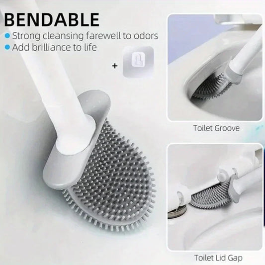 Wall-Mounted Silicone Toilet Brush with Long Handle
