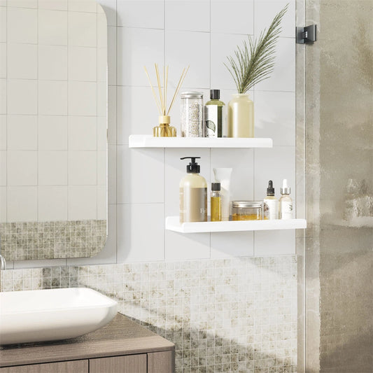 Modern Rustic Floating Shelves – Set of 2 Wall-Mounted Wooden Ledge Shelves for Nursery, Living Room & Kitchen