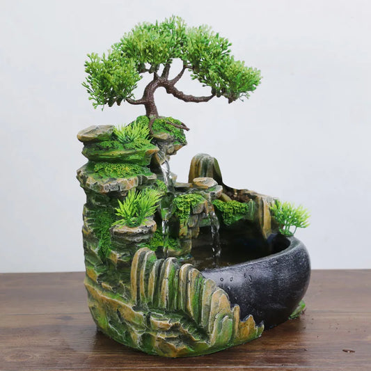 Feng Shui Tabletop Water Fountain – Desktop Flowing Water Ornament with Color-Changing LED Lights
