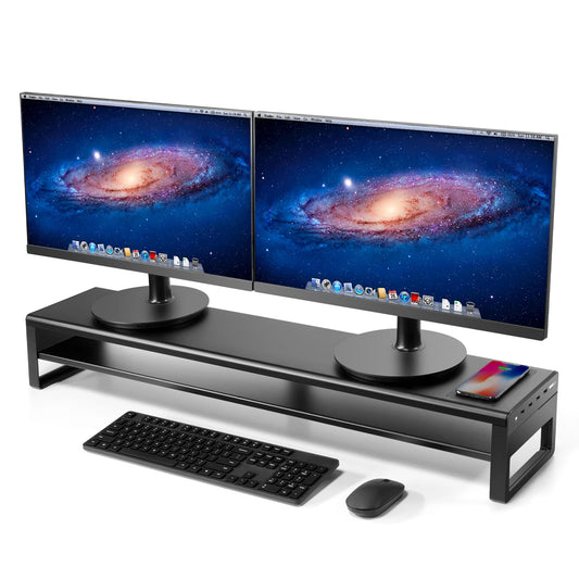 2-Tier Aluminum Monitor Stand with USB & Wireless Charging
