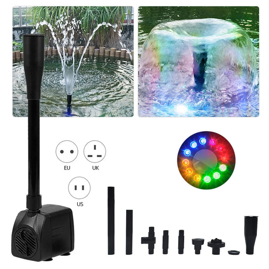 Ultra-quiet Water Pump IP68 Waterproof Submersible Fountain Pump for Aquarium Fish Tank Bird Bath Pond Fountain with LED Lights
