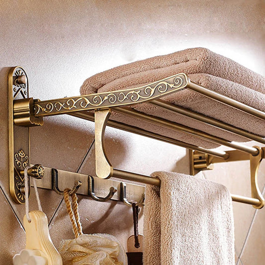 Foldable Antique Brass Aluminum Towel Rack