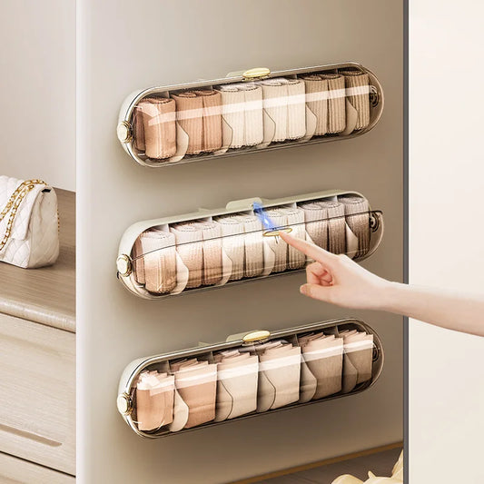 Light Luxury Transparent Storage Box – Wall-Free Hanging Organizer for Socks & Underwear