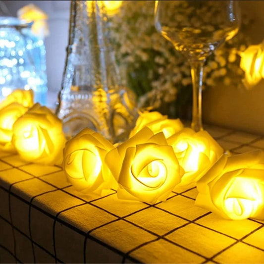 LED White Rose Flower String Lights