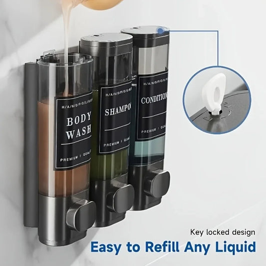 Triple Wall-Mounted Soap & Shampoo Dispenser (300ml x3)