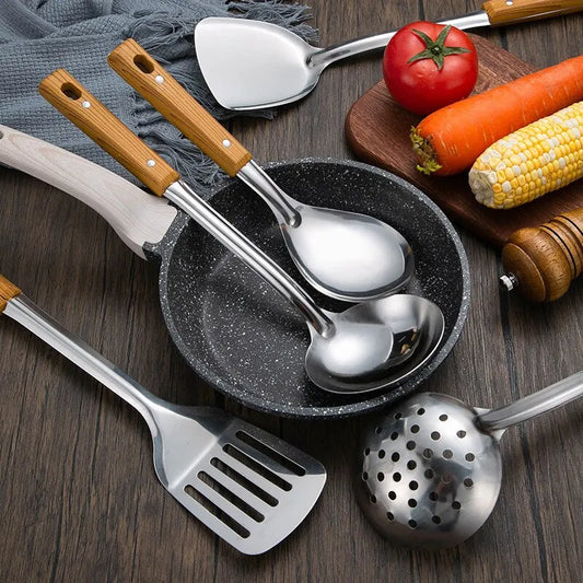 Stainless Steel Kitchen Tool Set with Imitation Wood Handle
