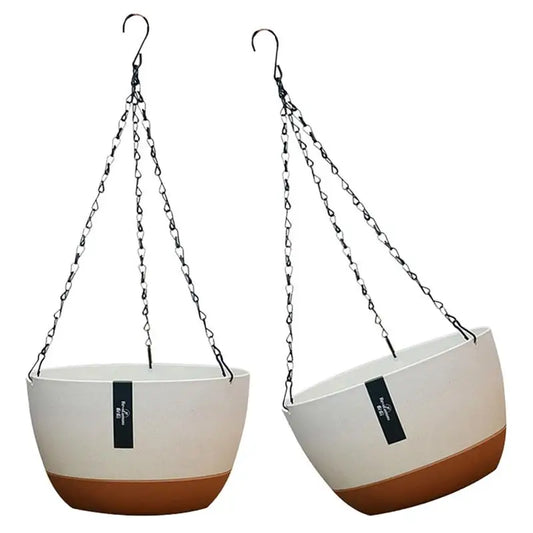 2-Pack Hanging Flower Pots – Plastic Garden Planters with Metal Chains