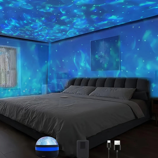 LED Galaxy Star Projector – USB Powered Night Lamp with Remote & Water Wave Effect