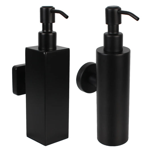 Wall-Mounted Soap & Lotion Dispenser – Stainless Steel Black Tower Pump Bottle for Bathroom
