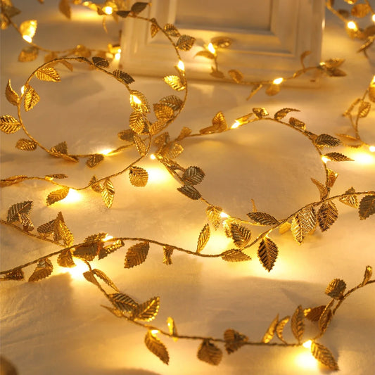 LED Golden Leaves String Lights