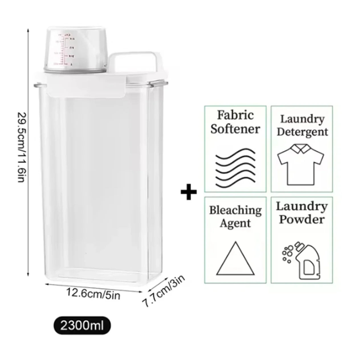 2300ml Airtight Laundry Detergent Storage Container – Clear Jar with Lid & Labels for Powder, Bleach, or Grains
