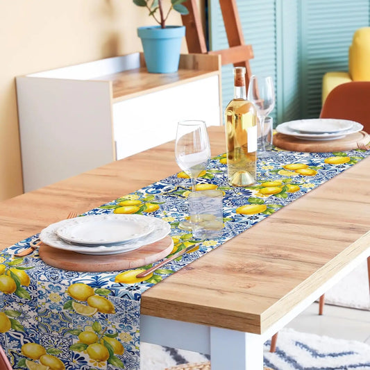 Summer Lemon Linen Table Runner