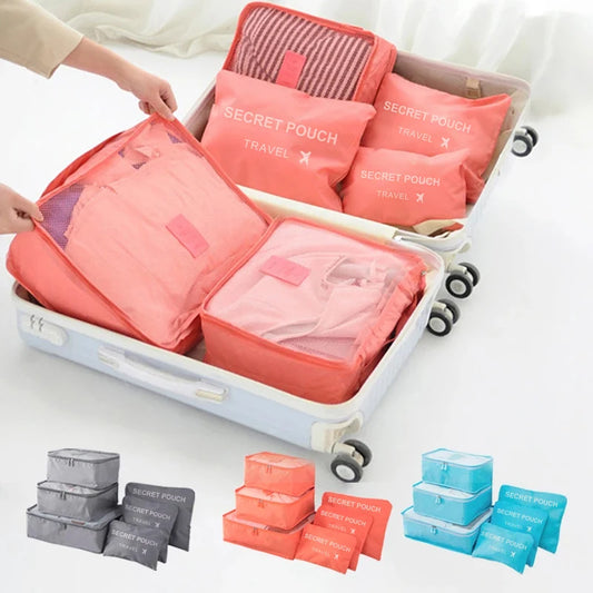 6pcs Travel Storage Bags with Zipper (Pink/Blue/Grey)