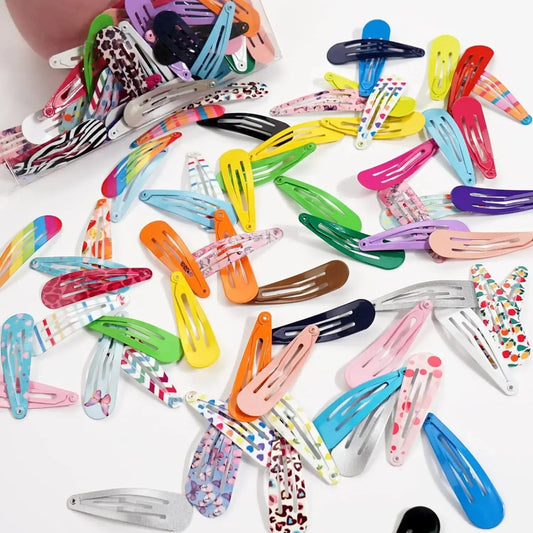 50pcs Candy Color Snap Hair Clips – 2" Glossy No-Slip Metal Barrettes for Baby Girls & Toddlers
