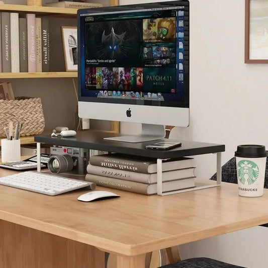 Wooden Desktop Organizer Stand with Storage Drawers – Monitor Riser for Home & Office