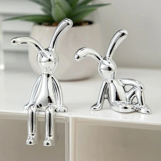 Long-Eared Rabbit Ornament Set – Cute Cartoon Decorative Statues
