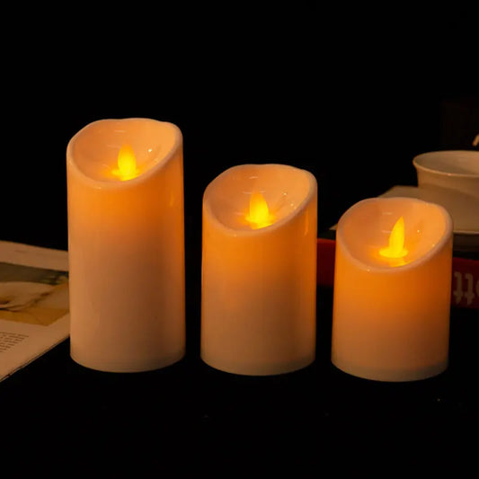 Pack of 3 Remote-Control LED Dancing Wick Candles – Battery Operated Realistic Flame Pillars