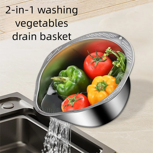 Stainless Steel Rice & Vegetable Strainer Bowl – 2-in-1