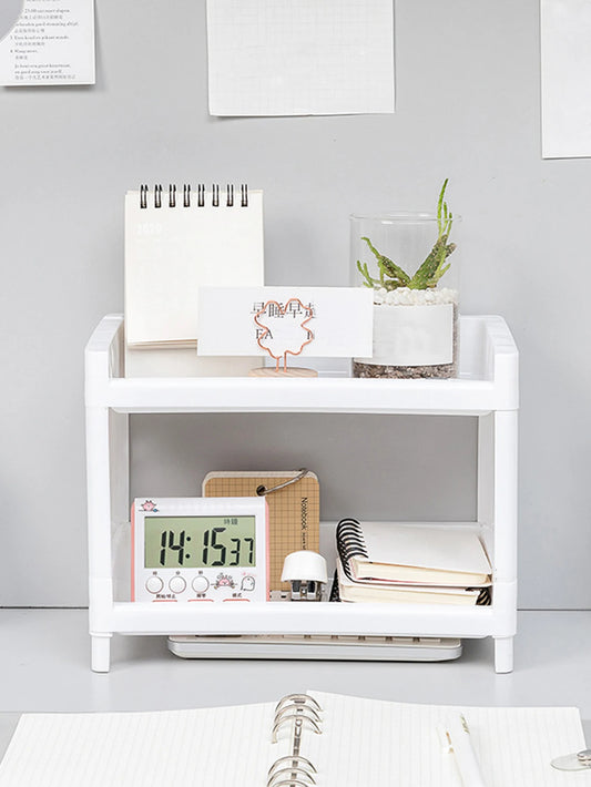 PP Desktop Double-Layer Storage Rack (White)