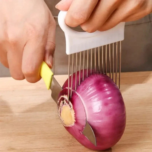 Colorful Onion Slicer with Stainless Steel Holder – Easy Vegetable Chopper