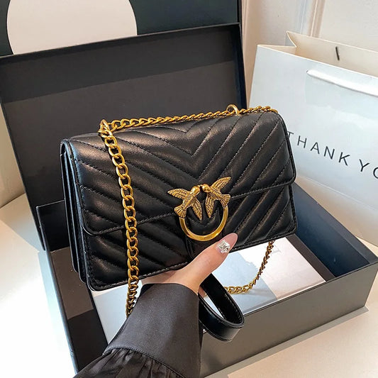 Embroidered Mini Square Crossbody Bag with Chain Strap