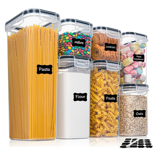 7pcs Kitchen Food Storage Containers Set with 10 Stickers & Pen, BPA-Free, Airtight