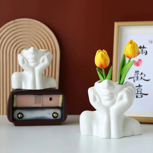 Female Head Resin Vase – Modern Art Sculpture for Home