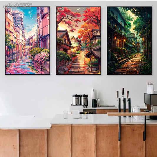 Japanese Street Sakura Canvas Poster