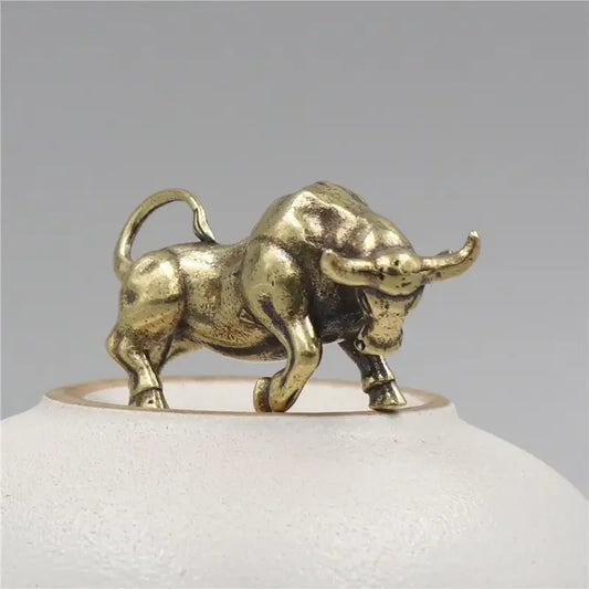 Vintage Brass Bull Keychain