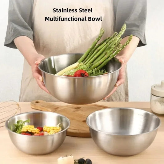 Stainless Steel Bowl Set with Scale – Large Capacity Mixing & Storage Bowls