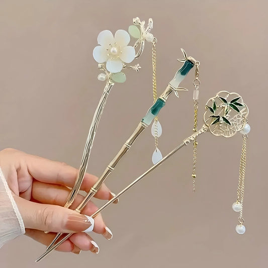 Elegant Chinese-Style Tassel Hair Stick – Traditional Floral Hairpin for Women