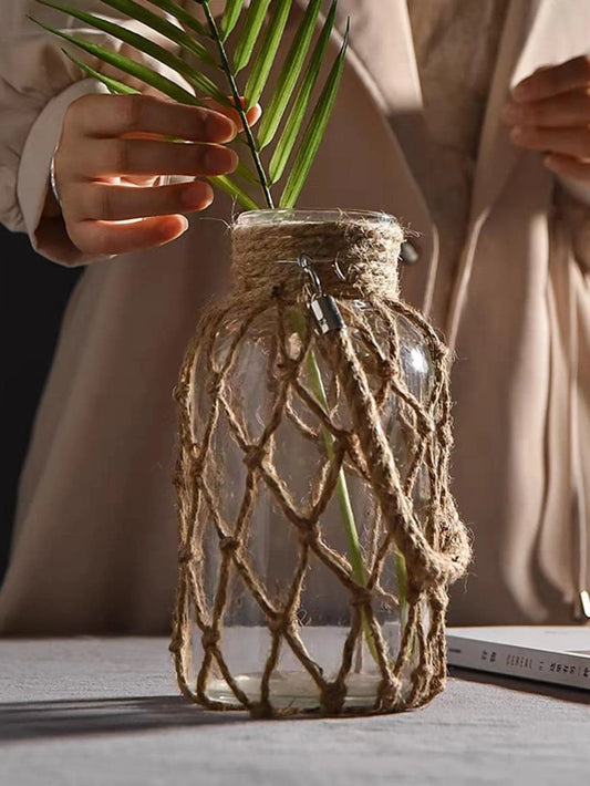 Hand-Woven Hemp Rope Glass Vase