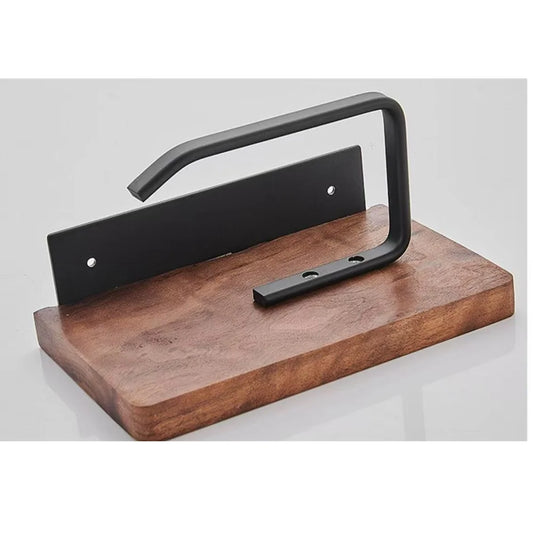 Stainless Steel Toilet Paper Holder with Walnut Wood Shelf