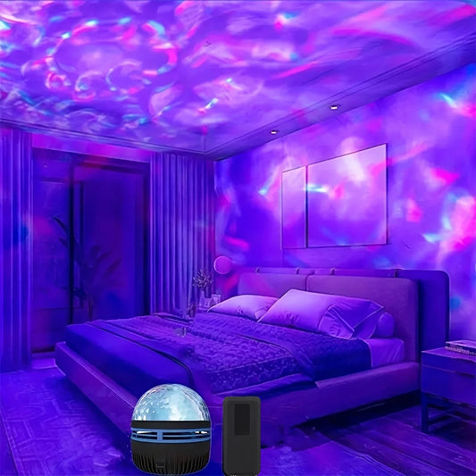 LED Galaxy Star Projector – USB Powered Night Lamp with Remote & Water Wave Effect