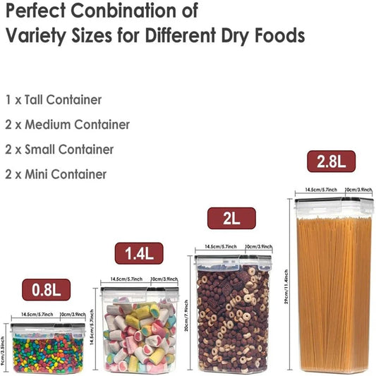 7pcs Kitchen Food Storage Containers Set with 10 Stickers & Pen, BPA-Free, Airtight