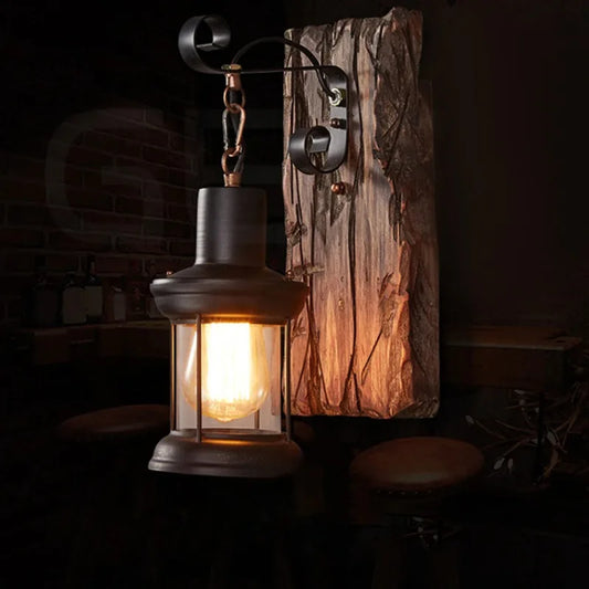 Antique Industrial Wood Wall Sconce