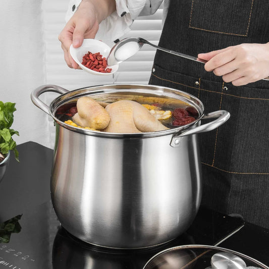 1pc Large Stainless Steel Stock Pot – Durable & Easy-to-Clean for Soups, Stews, and More