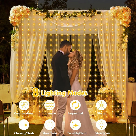 Solar Curtain LED String Lights 300LED