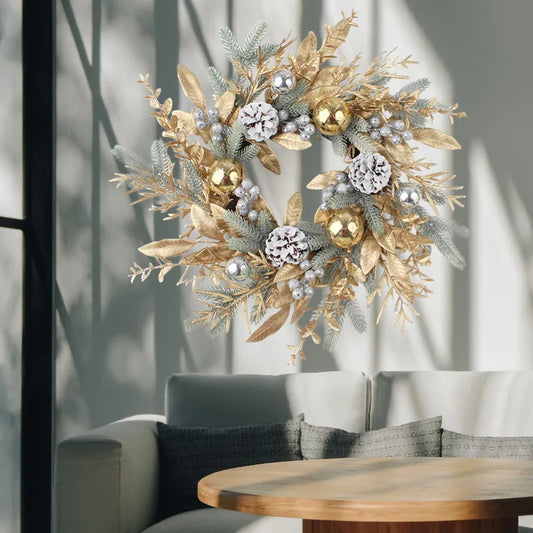 Golden Christmas Wreath – Elegant Rattan Holiday Door