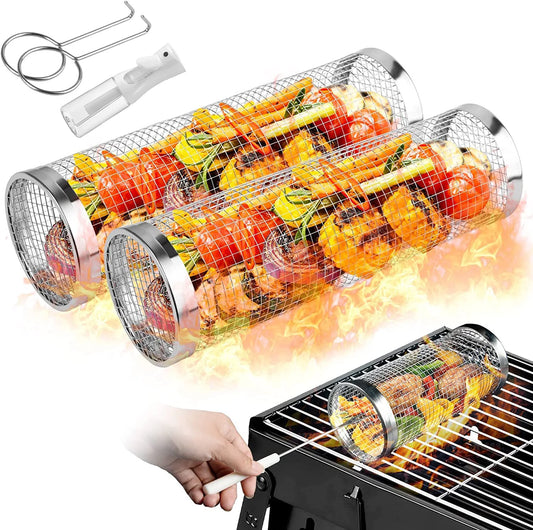 Stainless Steel Rolling Grilling Basket Set (2 Pcs)