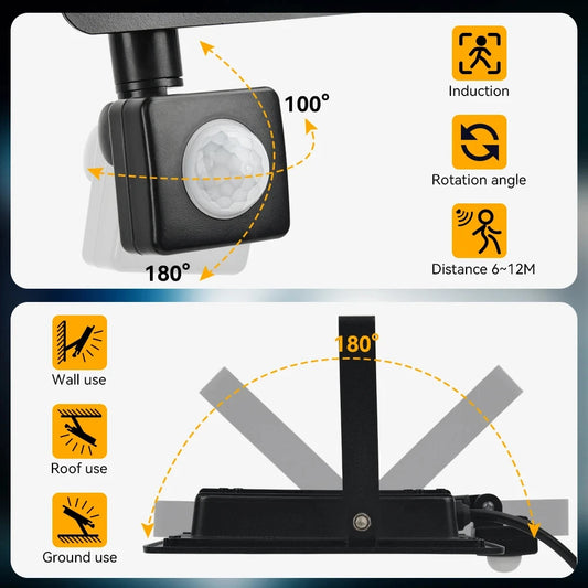 LED Floodlight with PIR Motion Sensor – White/Warm White, IP66, AC220V Outdoor Spotlight
