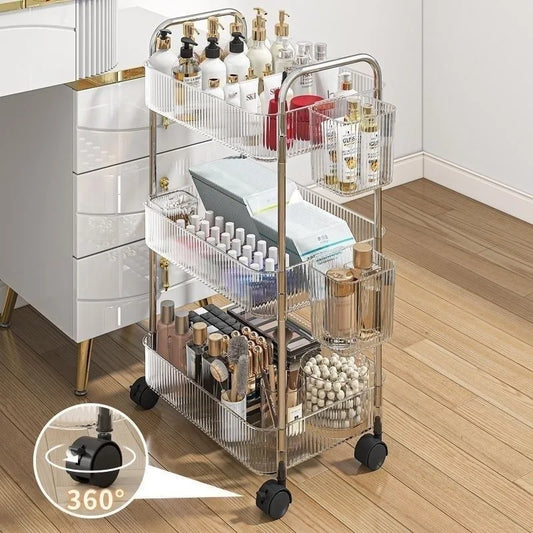 3/4-Tier Clear Acrylic Rolling Storage Cart