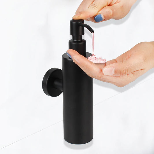 Wall-Mounted Soap & Lotion Dispenser – Stainless Steel Black Tower Pump Bottle for Bathroom