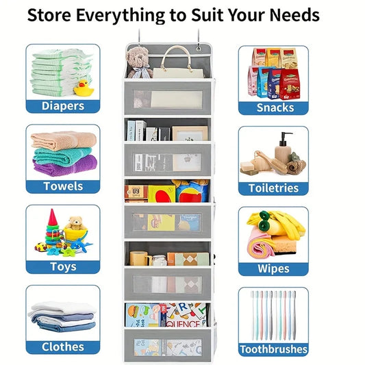 5-Shelf Hanging Storage Organizer – Anti-Tilt Pockets for Bedroom & Bathroom