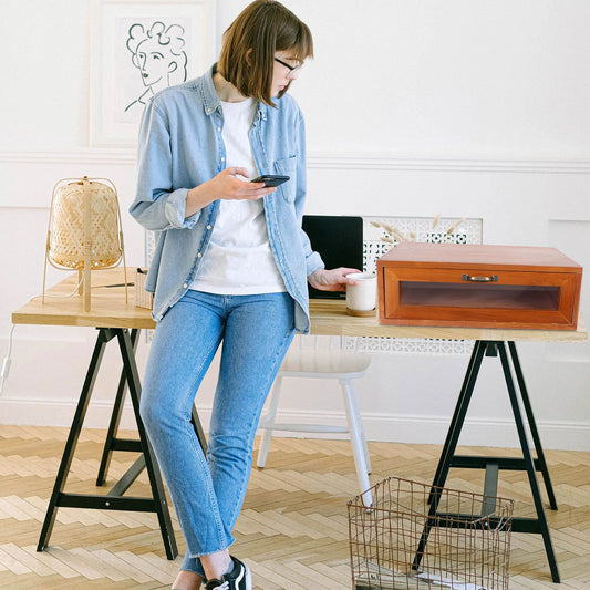 Vintage Wooden Monitor Riser with Drawer