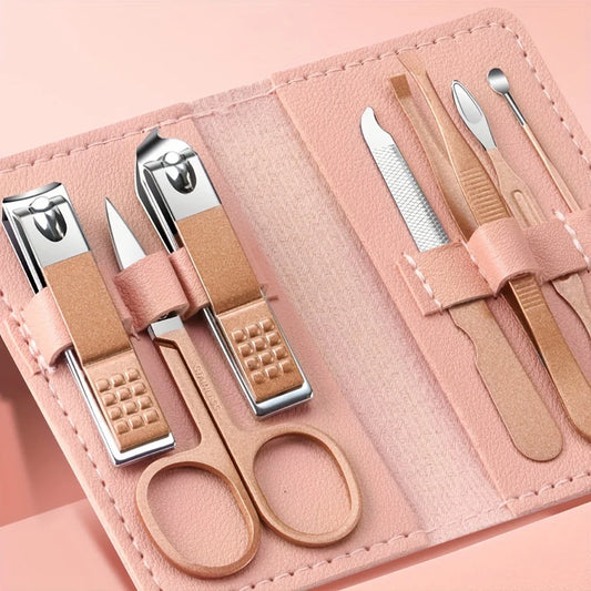 7-Piece Travel Manicure Set with Leather Bag