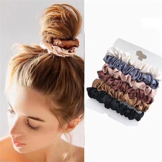 6pcs Satin Hair Scrunchies – Soft Hair Ties for Women & Girls