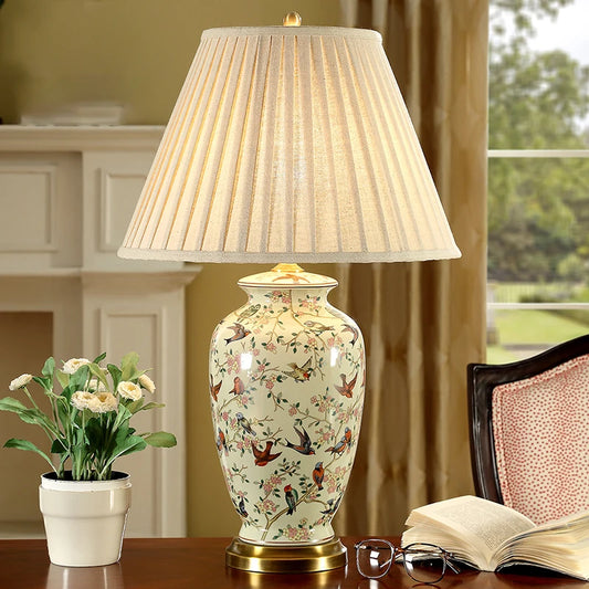 Vintage Ceramic Flower & Bird Lamp
